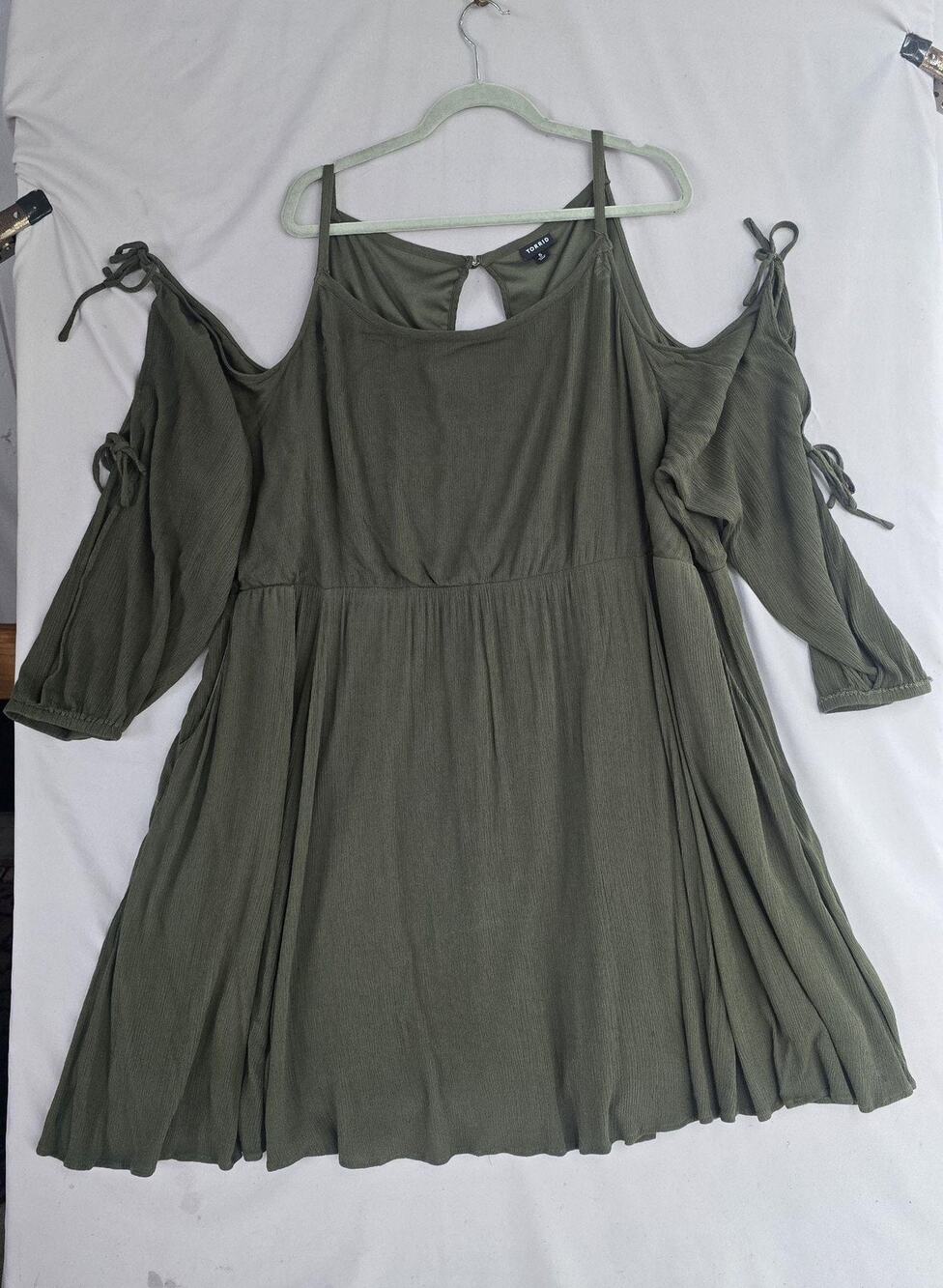 Torrid Dress Womens 5X Green Cold Shoulder 3/4 Sleeve Trapeze Swing Boho Mini
